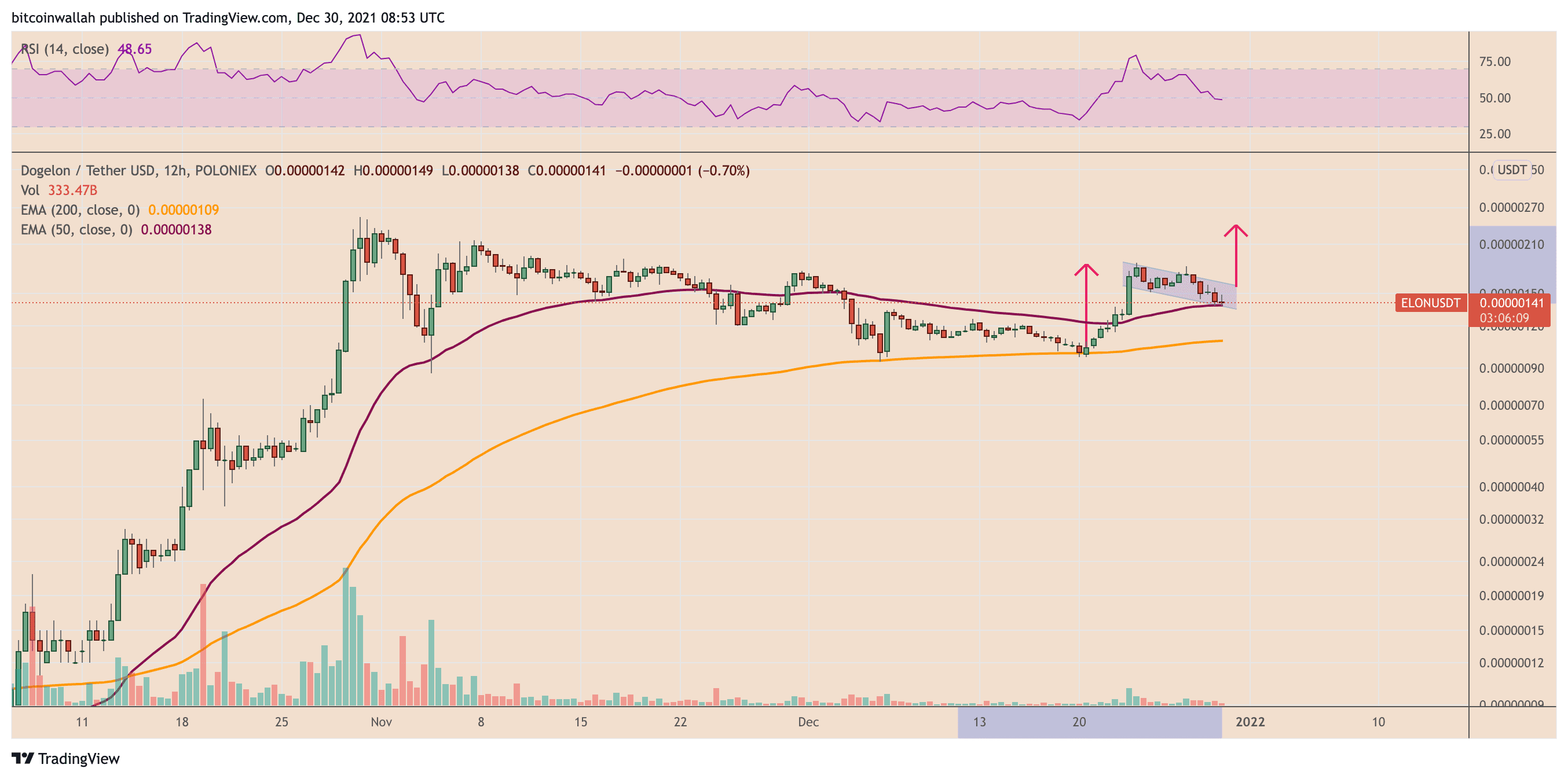 Dogelon Mars coin displays a bull flag on the price charts. Dogelon Mars coin displays a bull flag on the price charts.