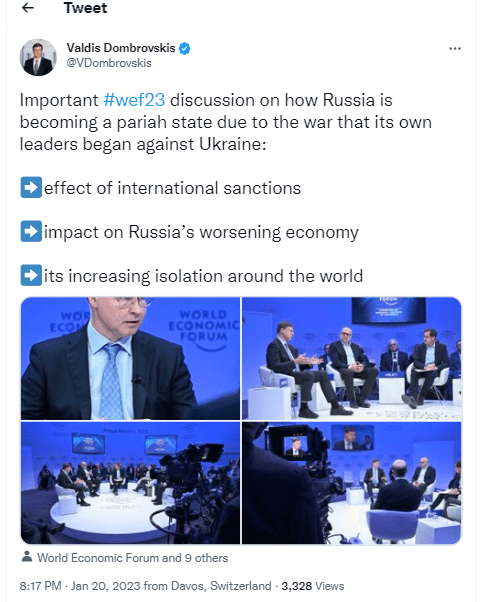Russia is banned from attending the World Economic Forum in Davos, Switzerland.