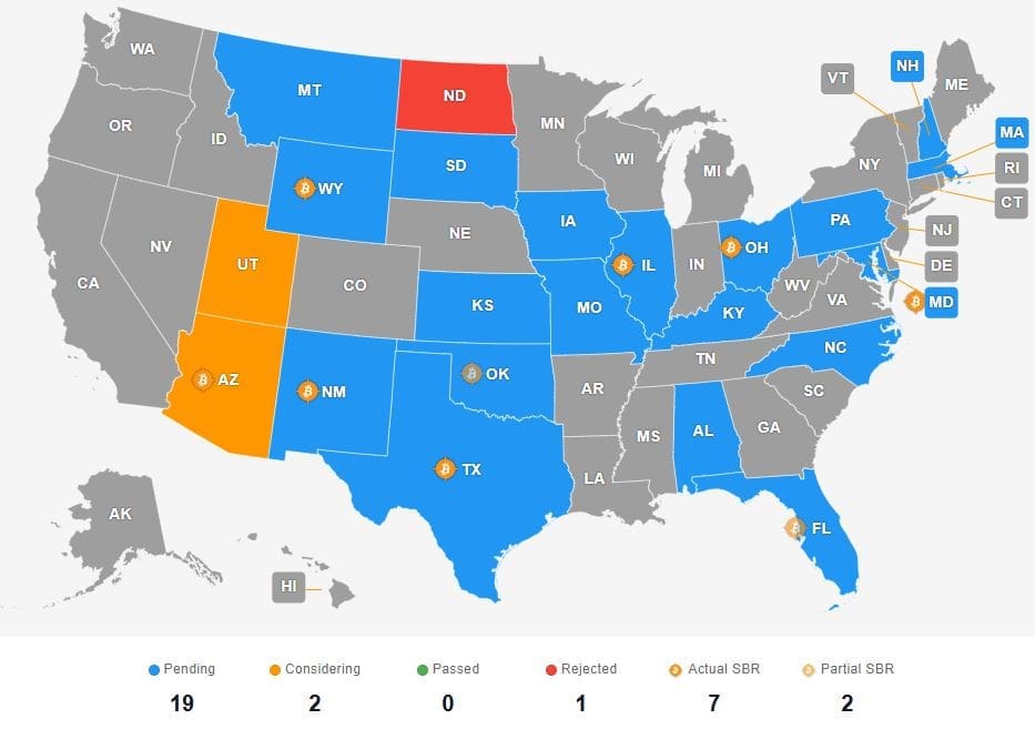 US Crypto Legislation Map. Source: Bitcoin Reserve Monitor
