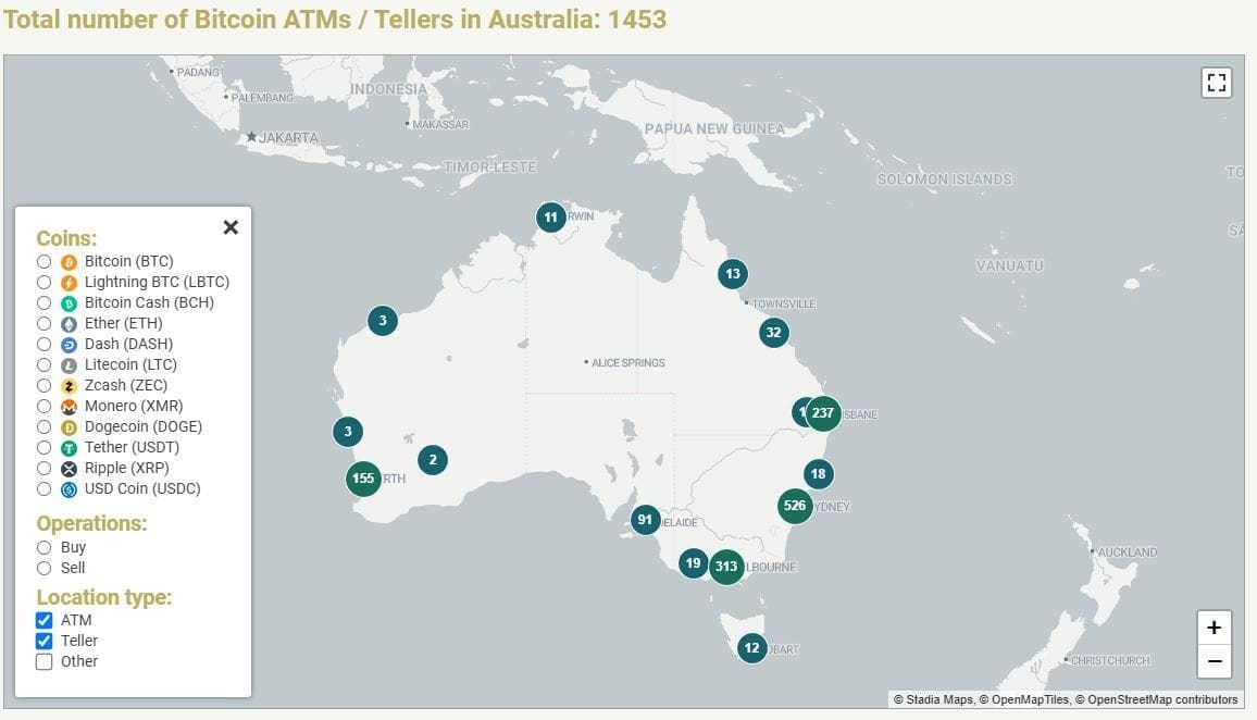 Australia ranks third globally for the number of crypto ATMs, following the United States and Canada. Source: Coin ATM Radar