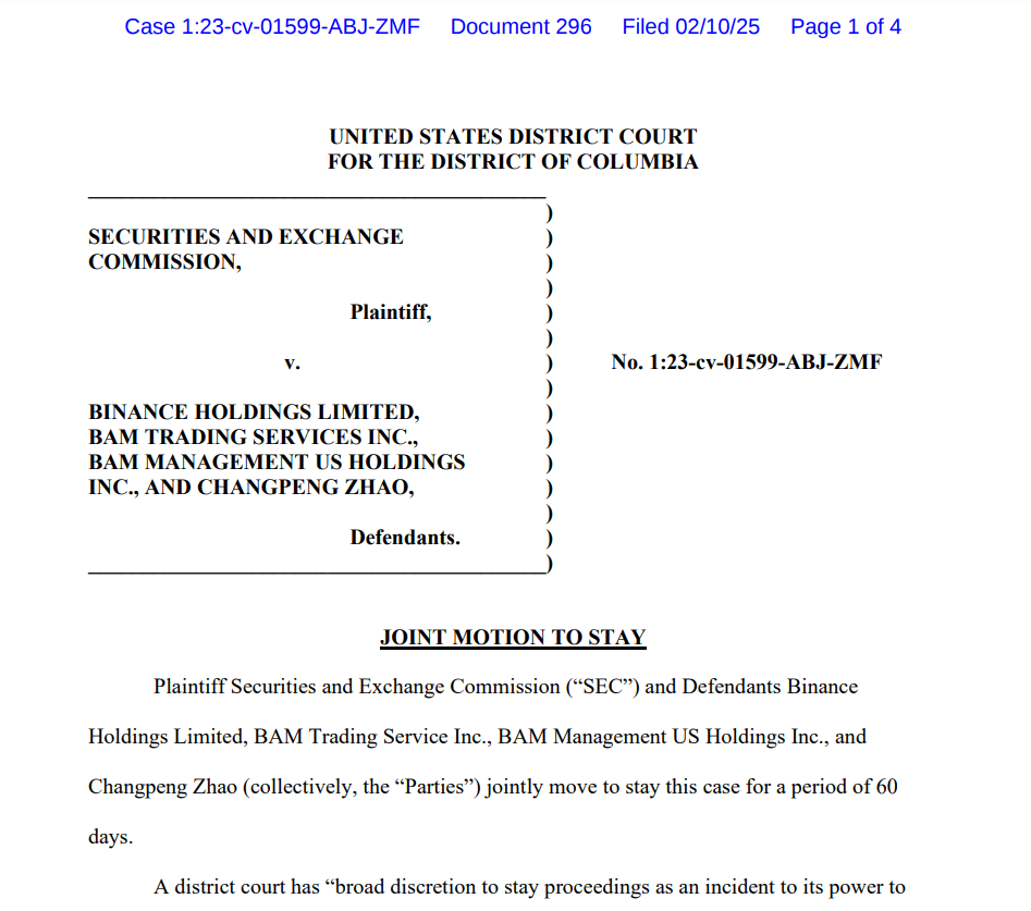 SEC and Binance Request 60-Day Case Pause. Source: U.S. District Court