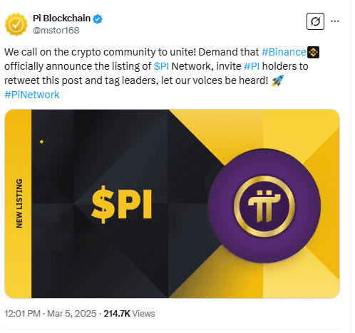Pi Community’s 188 Million Token Unlock to Have an effect on Over 1 Million Customers 6 Pi Network Community Calls for Binance Listing Announcement Amid Growing Demand. Source: Pi Blockchain