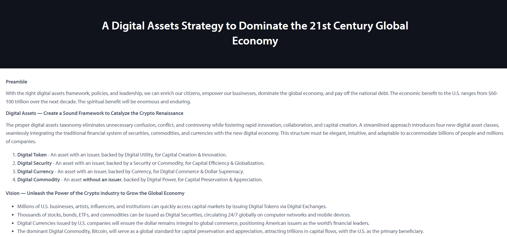 Michael Saylor’s Digital Assets Strategy Proposal for US Bitcoin Reserves. Source: Strategy
