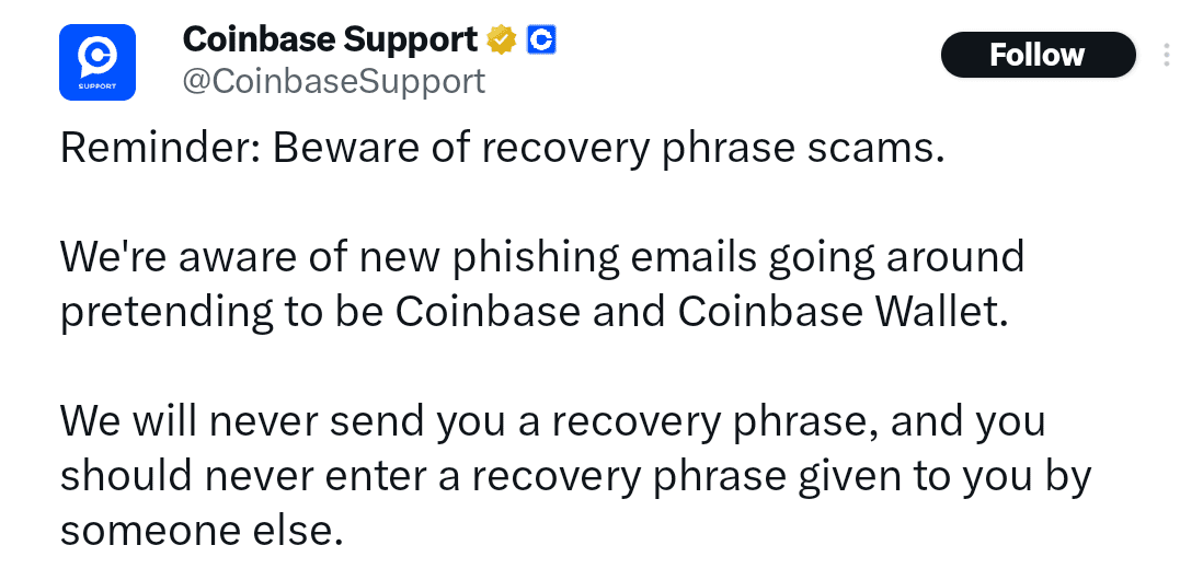 Coinbase has warned users about this scam