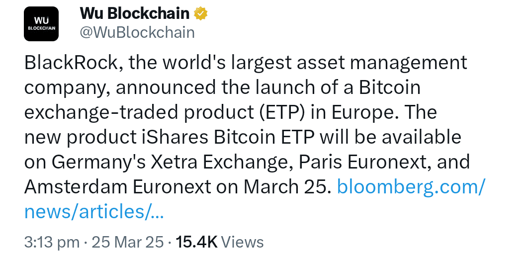 BlackRock Launches Bitcoin Investment Product in Europe