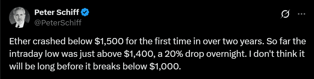 ETH price analysis Peter Schiff