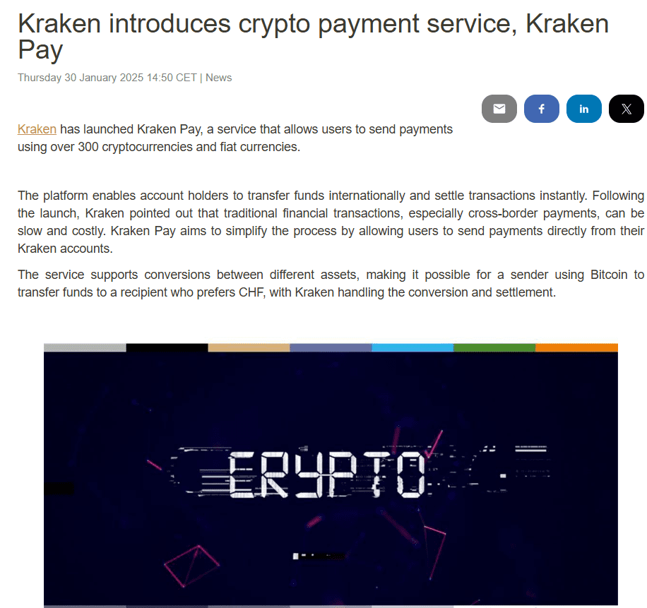 Kraken Pay Crypto Transfers. Source: Kraken