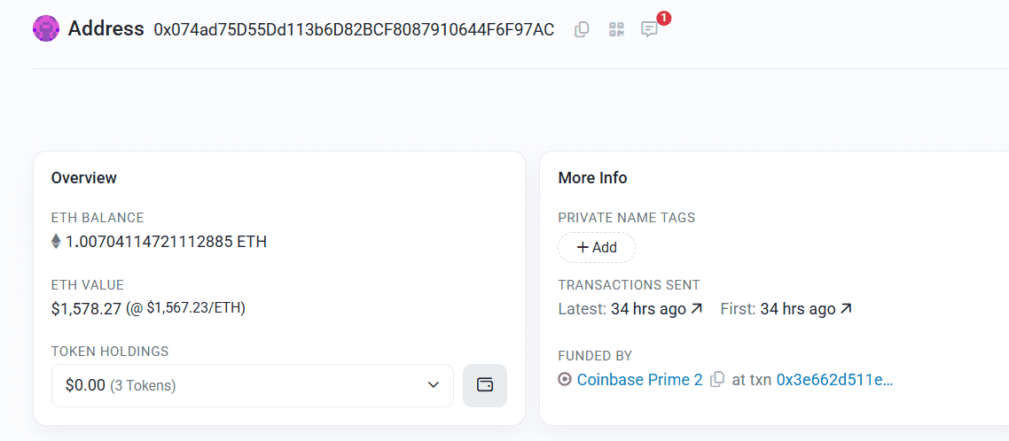 Coinbase Prime 2 Wallet Fund Transfer. Source: Arkham