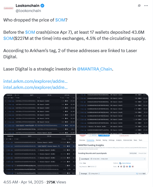 Laser Digital Linked to OM Dump. Source: Lookonchain