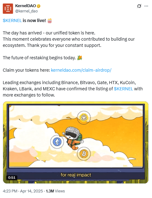 KernelDAO Token Launch Live. Source: KernelDAO