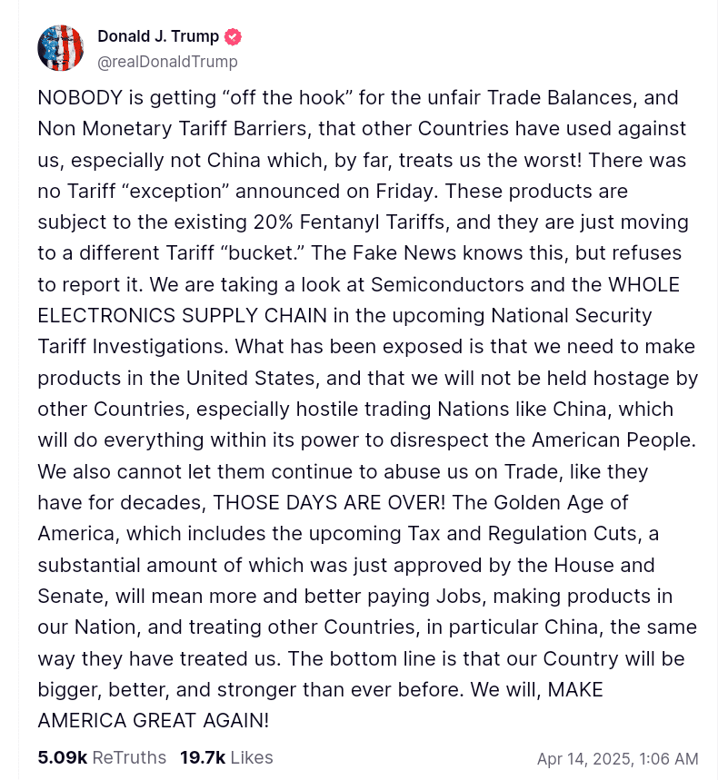 President Donald Trump denies tariff exemptions
