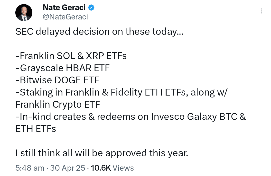 Analysts believe that crypto ETF approvals may come in the second half of 2025.
