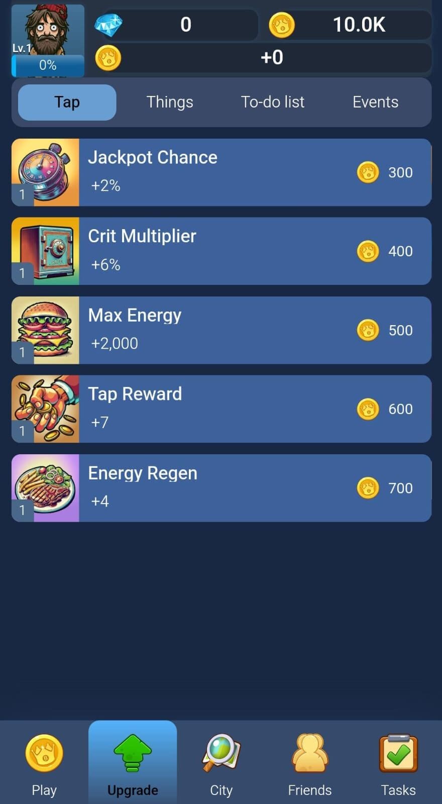 BUMS Game Upgrade Menu. Source: BUMS App