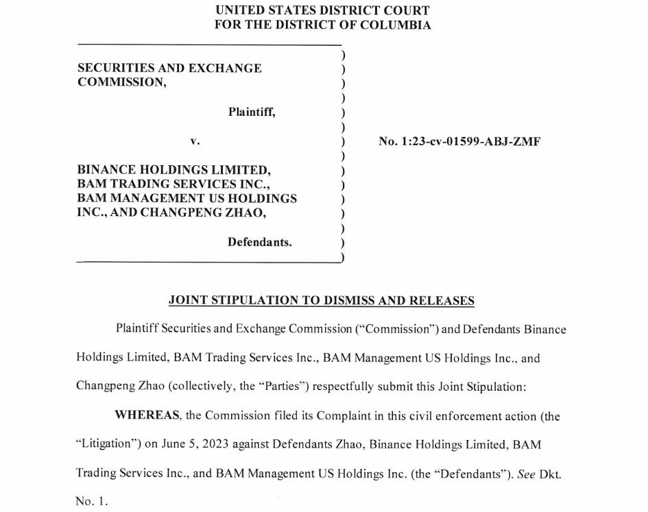 SEC against Binance Common provision for discharge and expansion: District Court of the United States for the Columbia district