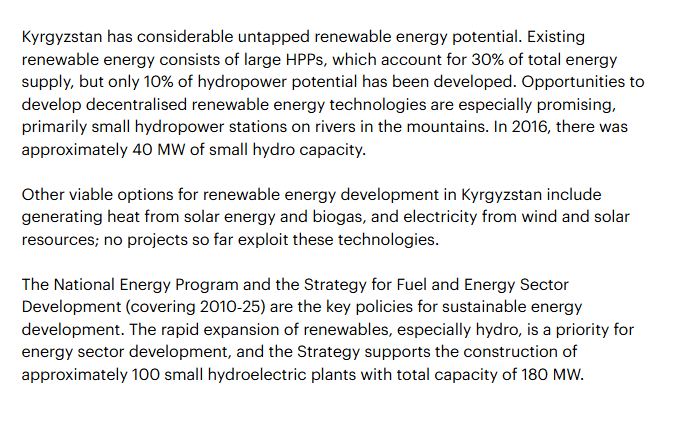 A hidrelétrica inexplorada do Quirguistão e a estratégia de energia renovável. Fonte: Agência Internacional de Energia