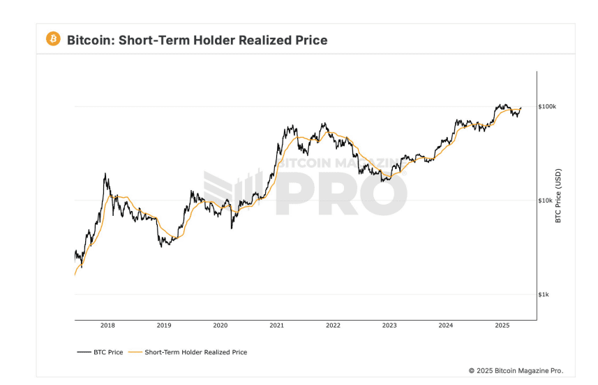 Bitcoin vs. Short-Term Holder Realized Price (2017–2025). Source: Bitcoin Magazine Pro