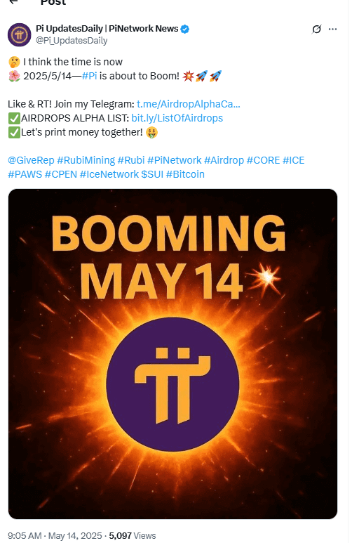 Pi Community Types Bearish Wedge After Node Shutdown, Eyes Drop Towards $1.01 2 Pi Network May 14 Countdown Poster. Source: Pi UpdatesDaily