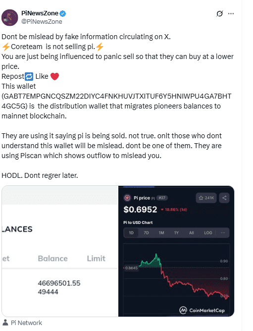 Pi Wallet Gabt7emp defends in the sales claims. Source: Pinewszone on X