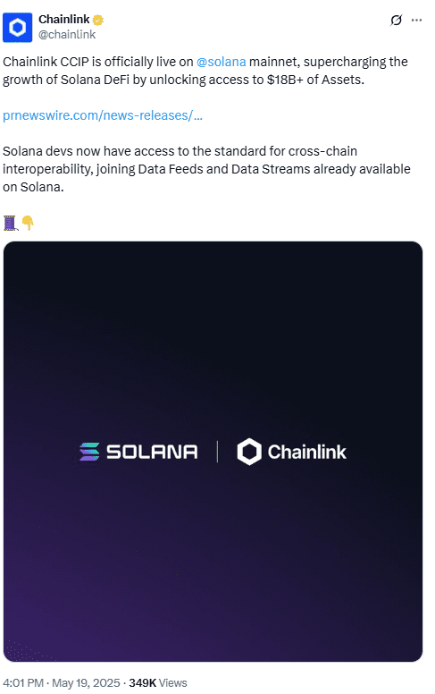 Solana Chainlink CCIP Launch. Source: Chainlink