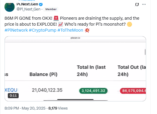 86M PI Pulled from OKX Wallet. Source: Pi Next Gen on X