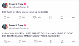 Trump Says “80% Tariff on China Seems Right” Ahead of Weekend Talks