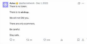 The Aztec protocol team previously refused plans for a token or airdrop in December 2022