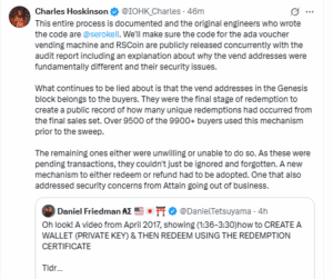 Cardano founder explains redemption relied on identity mapping, not user-controlled wallets