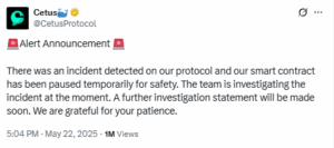 Cetus Protocol Suffers Massive Exploit on Sui Network