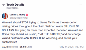 Trump lashes out at Walmart on Truth Social