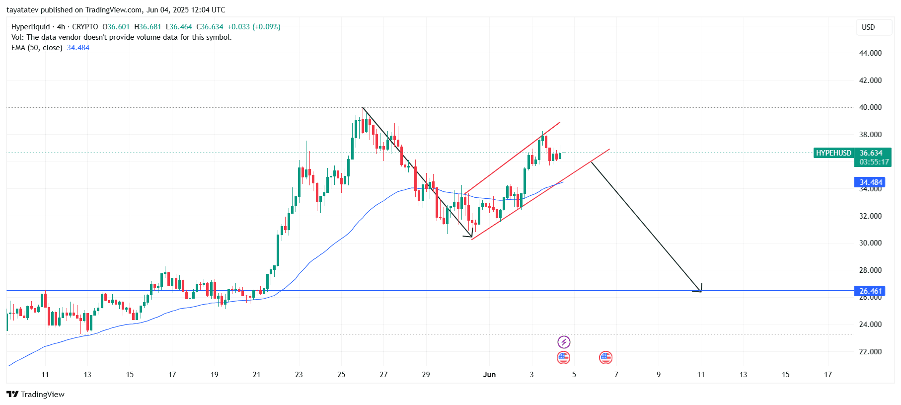 HYPEHUSD Bearish Flag Breakdown. Source: TradingView.com