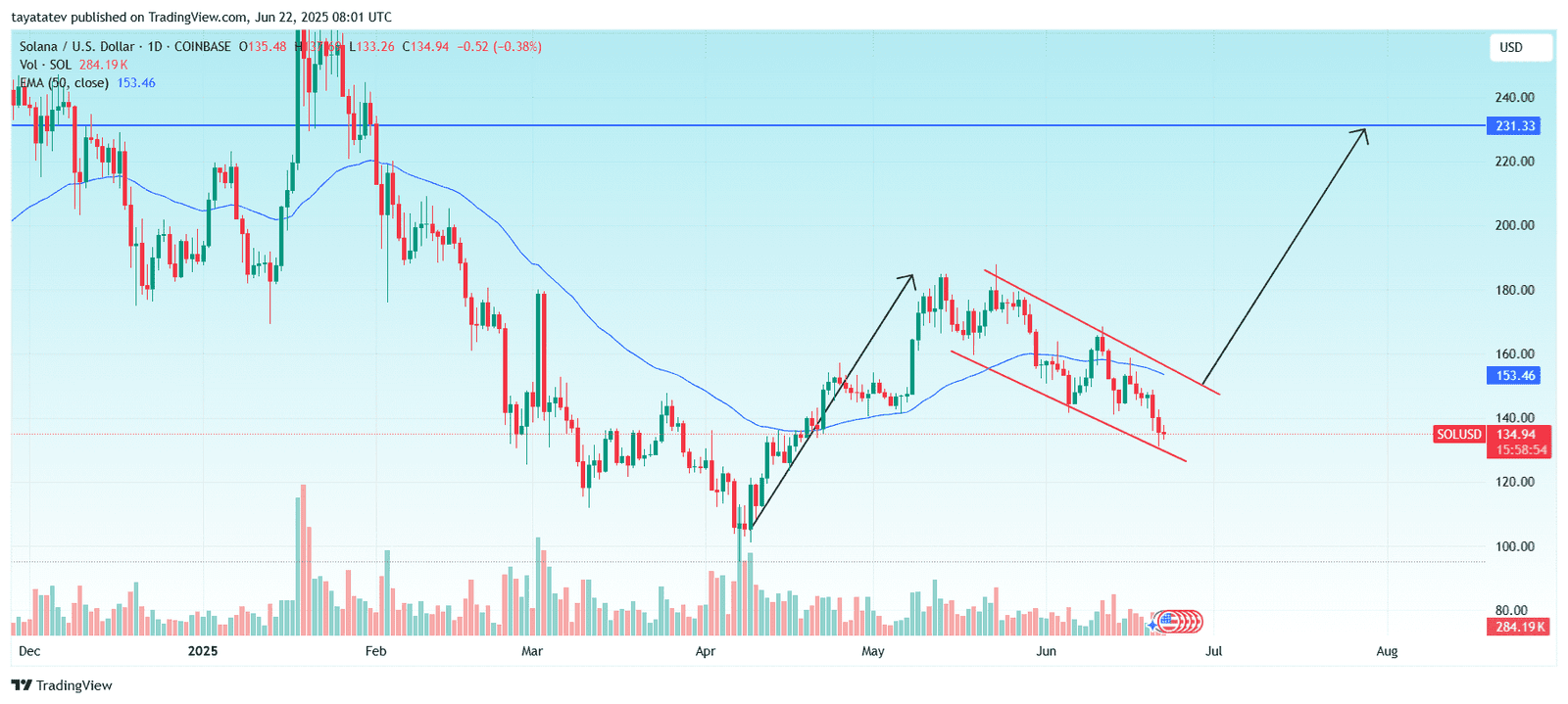 Solana Bullish Flag Pattern on Daily ChartSource: TradingView