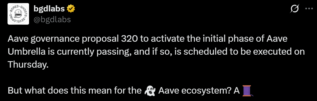 Aave testnet umbrella price analysis