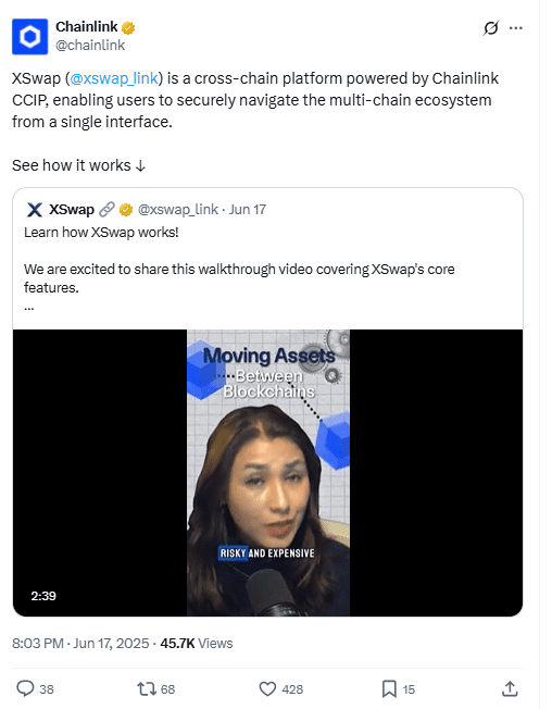 XSwap Cross-Chain Platform Launch. Source: Chainlink on X