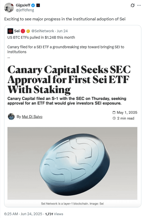 SEI ETF Filing Announcement. Source: Jeff Feng on X (@jeffdxfeng)